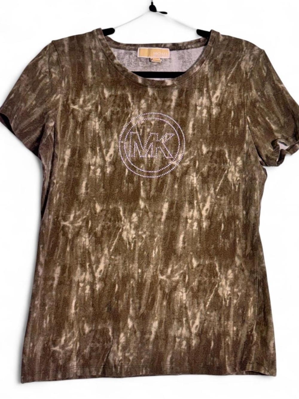 MICHAEL Michael Kors Olive Tie-Dye Rhinestone MK Short Sleeve Tee